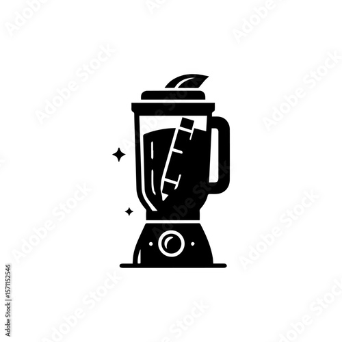 A stylized black and white illustration of a blender containing a pencil, suggesting blending ideas or creative processes.