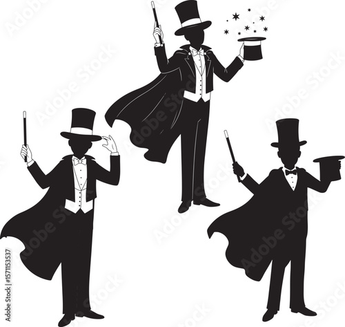 Magician Holding Magic Wand Cartoon Character silhouette