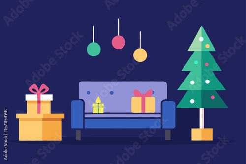 minimalist christmas living room with modern sofa