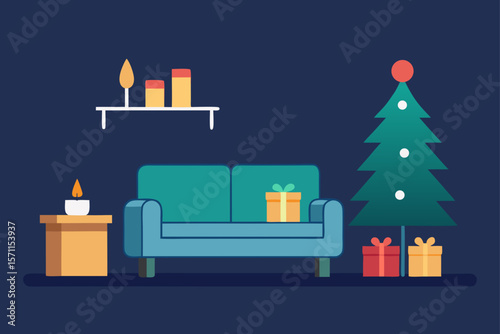 minimalist christmas living room with modern sofa