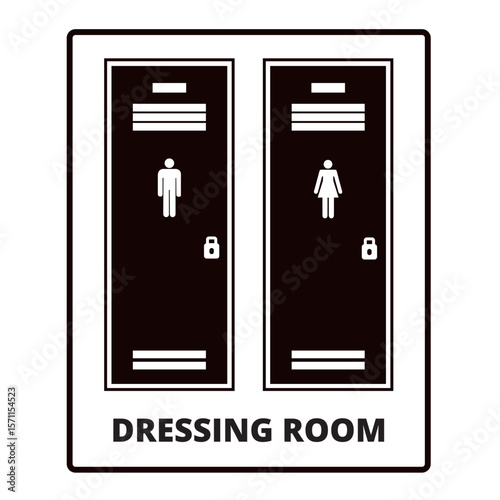 Men and women dressing room sign on a white background
