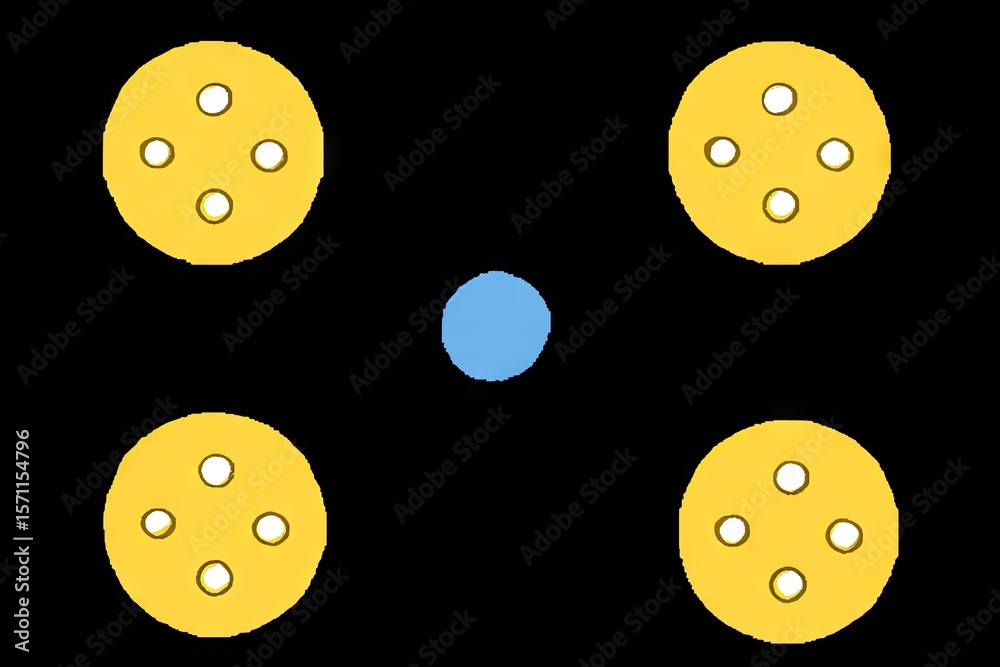 Fototapeta premium Geometric pattern with five yellow circles and one blue circle