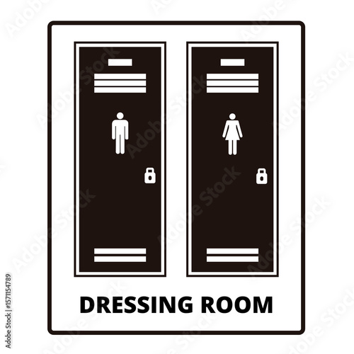 Men and women dressing room sign on a white background