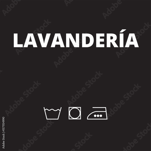 Black square lavanderia sign with icons (trad. laundry room)