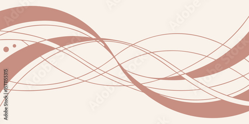 Elegant light brown waves and thin lines create a flowing abstract design on a cream background surface