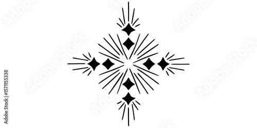 Geometric design featuring four diamonds radiating lines in a symmetrical pattern centered on white