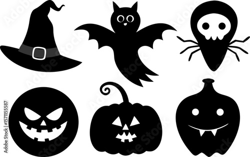 Halloween Silhouette Vector Set – 6 Spooky Elements in One Design