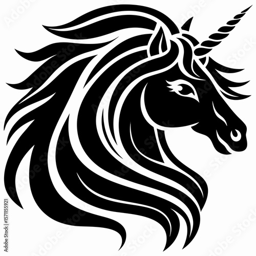 Fantasy Unicorn Profile Majestic Black Stallion