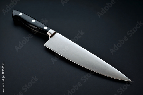 a knife on a black surface with a black background