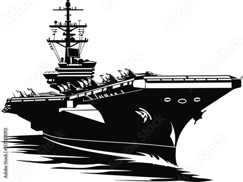 Majestic Aircraft Carrier Sailing Gracefully on the Ocean Waves in a Striking Silhouette