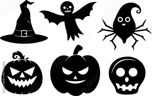 Halloween Silhouette Vector Set – 6 Spooky Elements in One Design