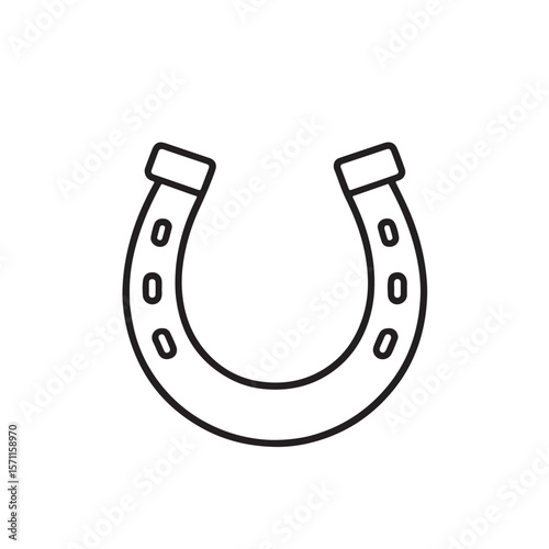  Simple outline drawing of a horseshoe with nail holes isolated on white background.