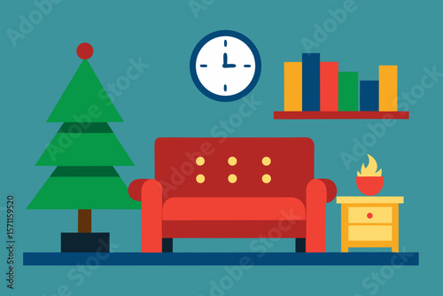 Vector Illustration Of Christmas Living Room With
