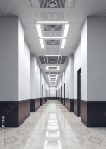 3d render liminal space backrooms wallpaper hd high resolution scene of a modern office corridor Empty room interior design architecture blank design room