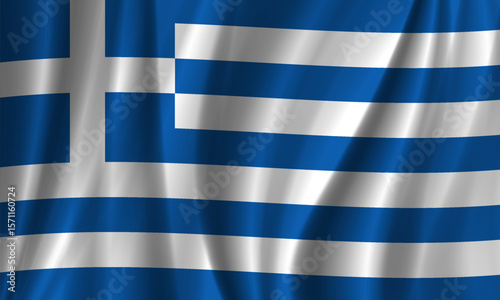 Vector wavy flag of Greece. Greek curved banner. Striped. Hellenic Republic. Blue and white cross and lines