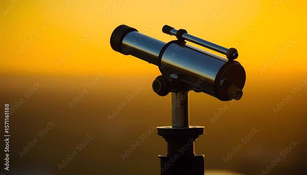 Telescope silhouetted at sunset, aimed at a glowing sky Telescope silhouetted at sunset, aimed at a glowing sky
