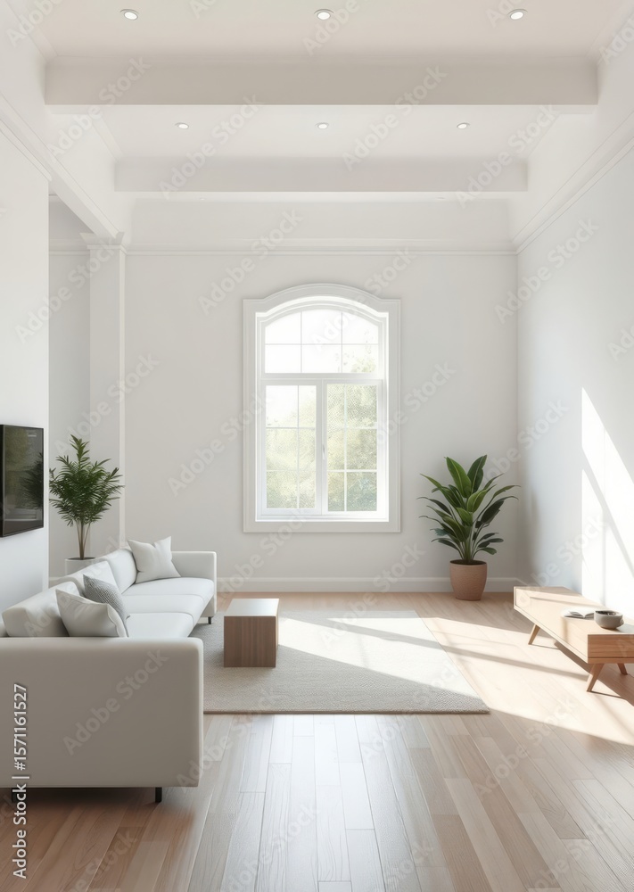 Fototapeta premium White home living room interior with window ai generated Empty room interior design architecture blank design room