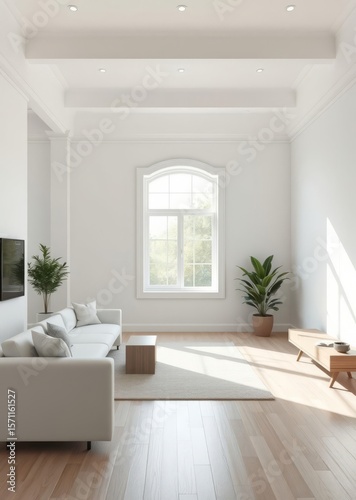 White home living room interior with window ai generated Empty room interior design architecture blank design room