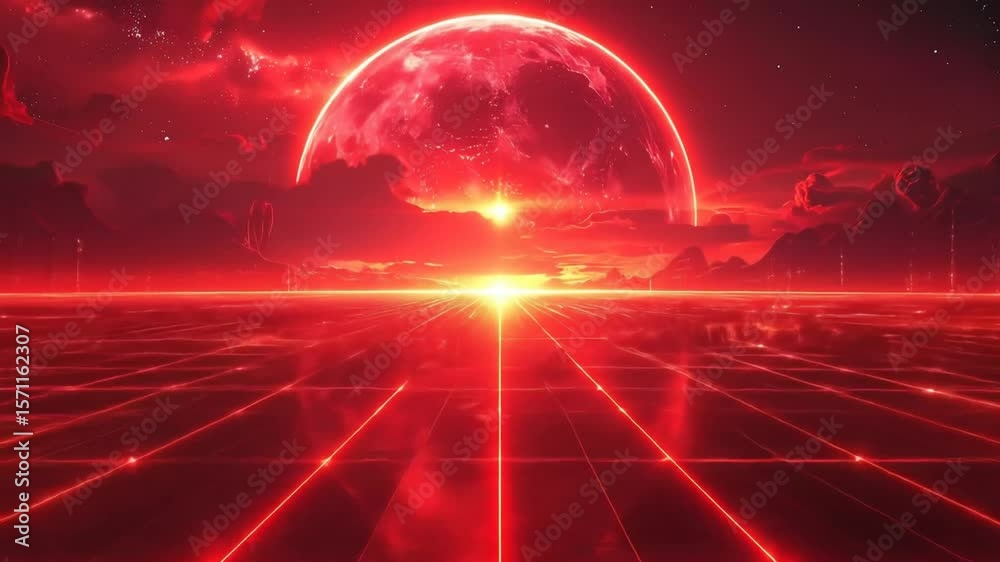 Red futuristic digital landscape