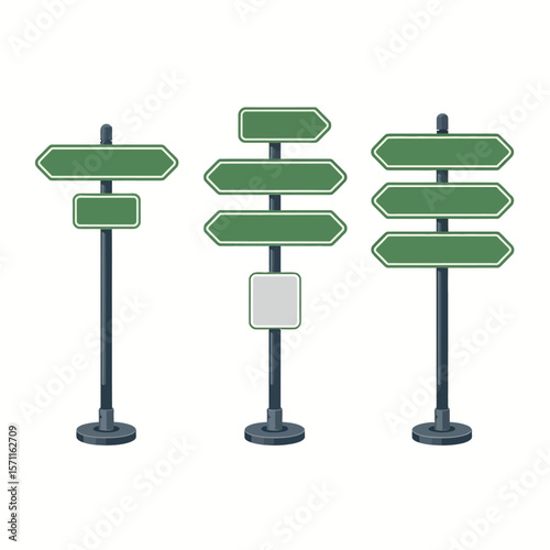 A blank green road sign with an arrow offers an empty vector for your directional information or choice of way