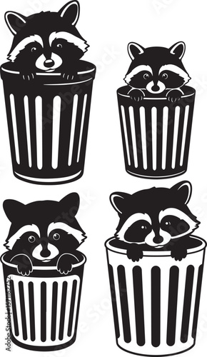 Raccoon Inside Trash Can Cartoon Character silhouette
