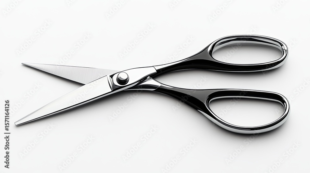 Stylish and Sharp Stainless Steel Scissors on Plain White Surface Stylish and Sharp Stainless Steel Scissors on Plain White Surface