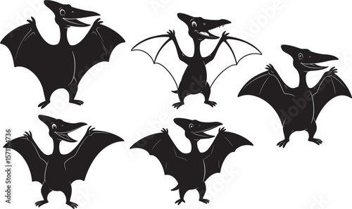 Happy Pterodactyl Flying Cartoon Character silhouette