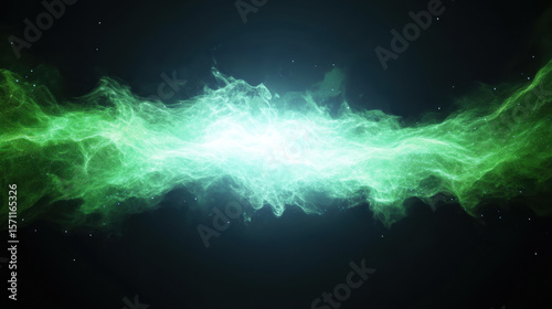 Glowing green nebula with luminous energy waves and starry background, evoking sense of cosmic mystery and high fidelity in liquid style abstract design