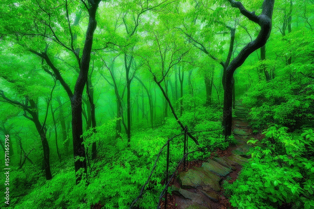 Fototapeta premium Lush, misty forest path