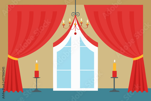 Elegant Christmas Interior With High Ceiling Chandeliers
