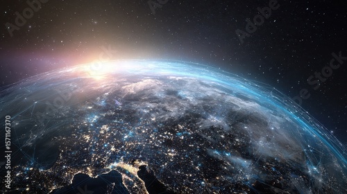 The Earth Illuminated by City Lights and Cosmic Beauty at Dawn