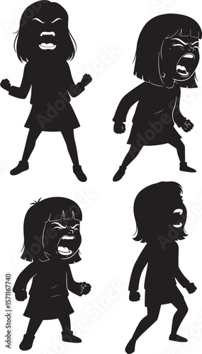 Angry Girl Screaming Cartoon Expression silhouette