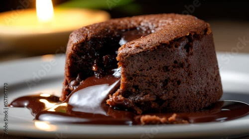 Molten chocolate lava cake oozing warm rich dessert delight