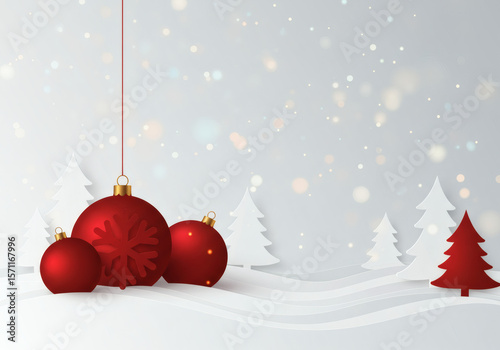 Christmas Ornaments on Snowy Landscape – Minimalist Style