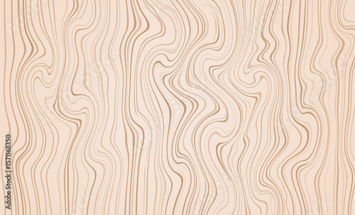 Imitates natural wood grain with the effect of soft veins and curls. Wooden texture with smooth wavy lines and light brown shades.