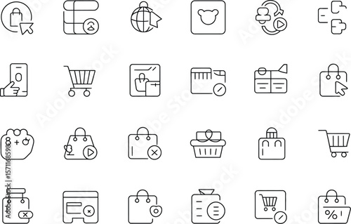 A collection of thin line style e commerce and online shopping icons set