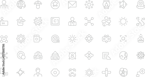A collection of various line art icons arranged in a rectangular grid