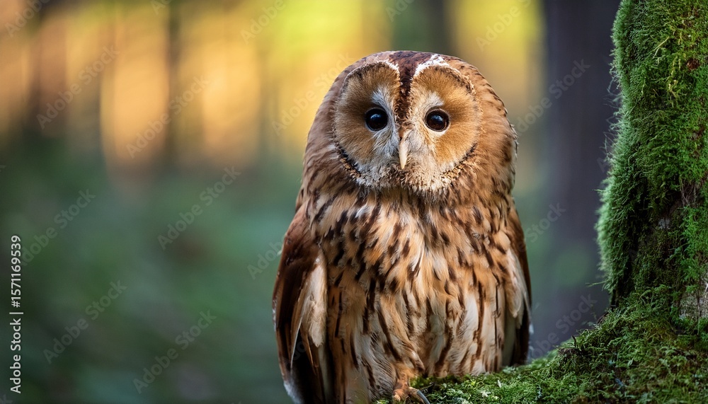 Fototapeta premium tawny owl strix aluco sitiing in the forest