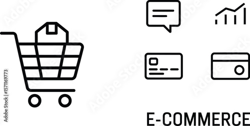 A minimalist e commerce icon set featuring cart credit card and graph icons