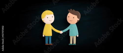 Friendship gesture between two characters digital illustration unity theme minimalist environment close-up view positive interaction