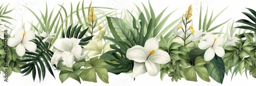 Beautiful large flowers with tropical leaves