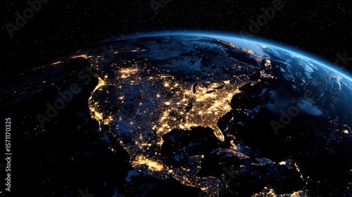 The Earth illuminated by city lights seen from space at night.
