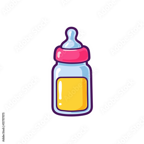 Baby Bottle Sticker Icon, Colorful Outline, Transparent Background