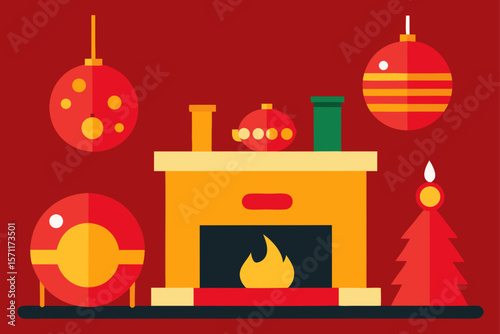 Modern Living Room With Red And Gold Christmas Decorations
