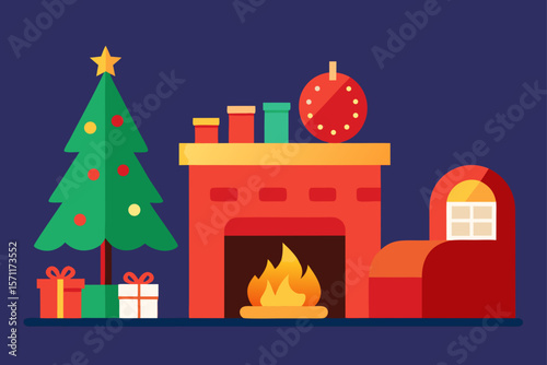 Cozy Christmas Living Room With Fireplace Stockings