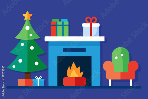 Cozy Christmas Living Room With Fireplace Stockings