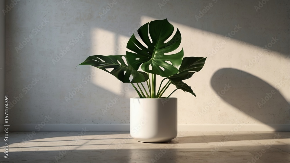Obraz premium Tropical Monstera Flat-Lay Mockup with Petals on Cream Background