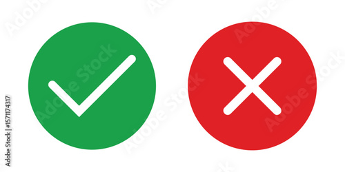  Green Checkmarks and Red Crosses Isolated on White Background. Vector illustration of right and wrong signs.