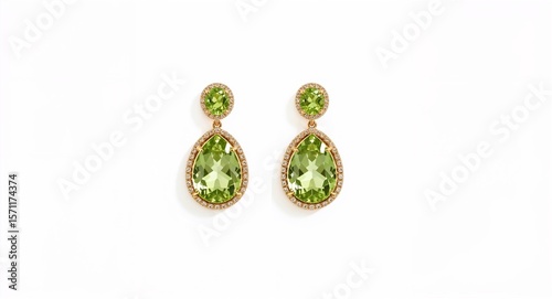 Different style peridot earring design on plain white background