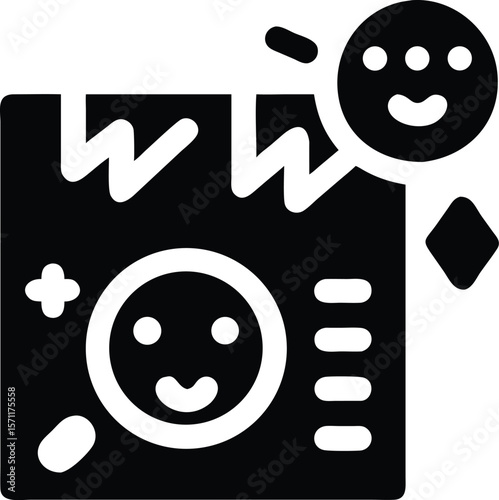 Happy character smiling on torn paper icon